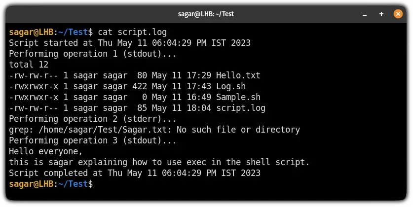 use exec command in shell script to store logs