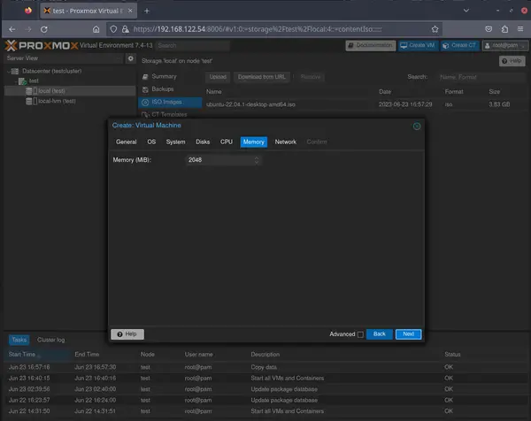 Configure RAM for the VM in Proxmox