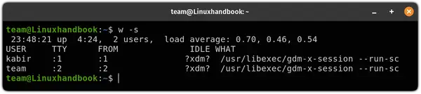 Print short output using the w command in linux